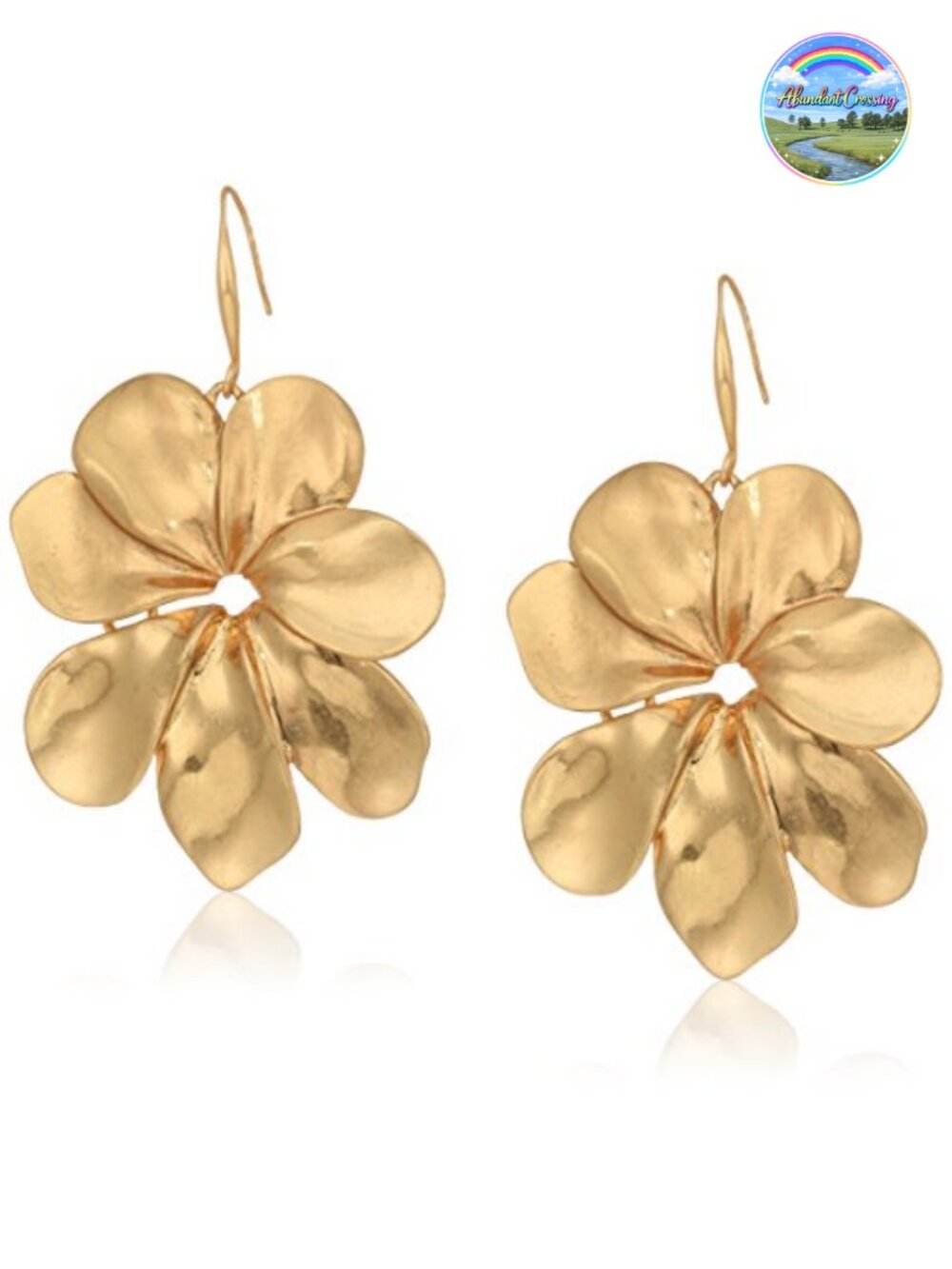 Sculptural Flower Drop Dangle Earrings Gold-tone Metal Fish Hook